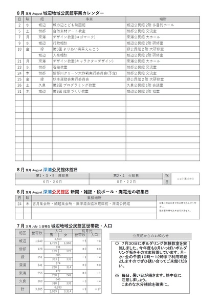 深浦公民館だより令和5年8月号ウラの画像
