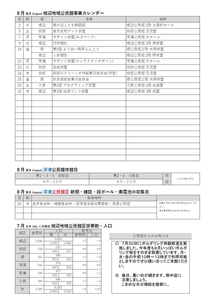 深浦公民館だより令和5年8月号ウラの画像