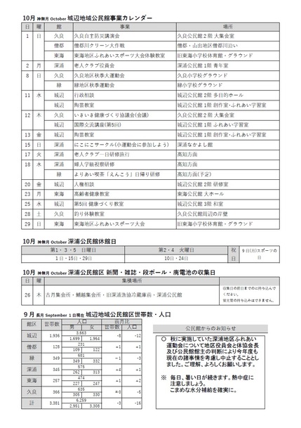 深浦公民館だより（館報 ふかうら）令和5年10月号ウラ