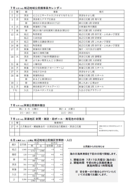 深浦公民館だより（館報 ふかうら）令和5年7月号ウラの画面