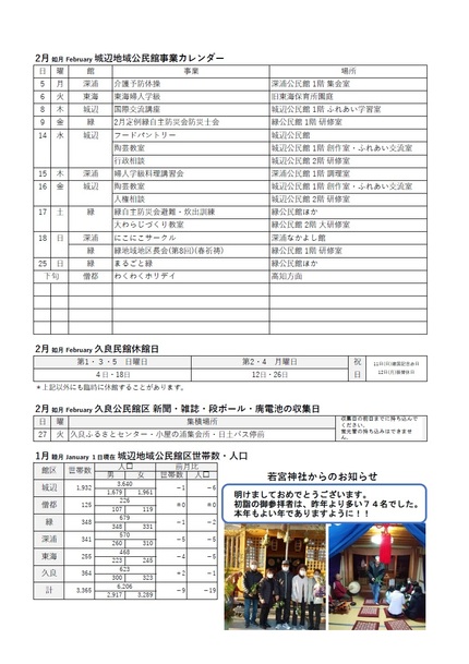 久良公民館だより（館報　ひさよし）令和6年2月号ウラの画像