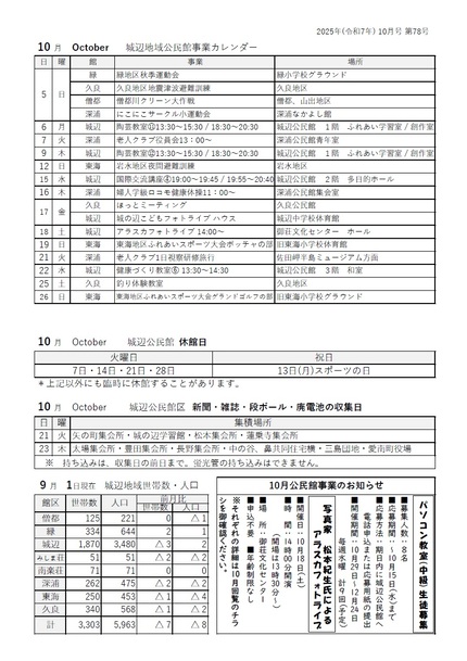 城辺公民館だより令和7年10月号ウラ