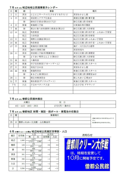 僧都公民館だより（館報 僧都）令和5年7月号ウラの画像