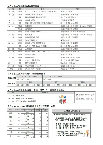 東海公民館だより（館報 東海）令和5年7月号（ウラ）の画像