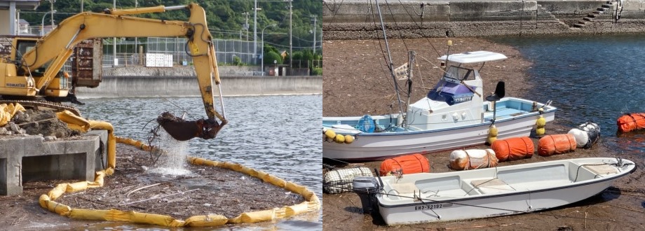 漂流ごみと回収作業の画像