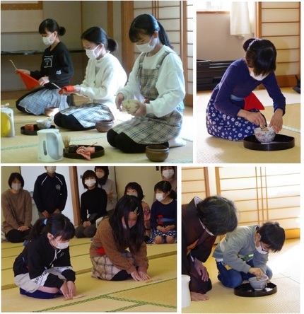 平城公民館こども茶道教室でお茶をたてる子どもたちのの画像