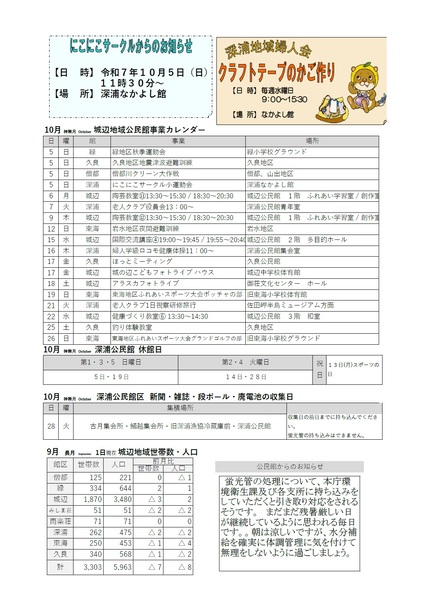 深浦公民館だより令和7年10月号ウラの画像