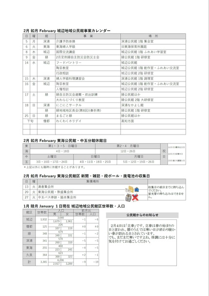 東海公民館だより令和6年2月号ウラの画像