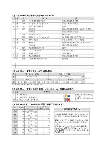 東海l公民館だより令和6年3月号ウラの画像