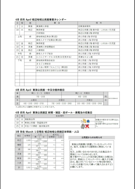 東海公民館だより令和6年4月号ウラの画像