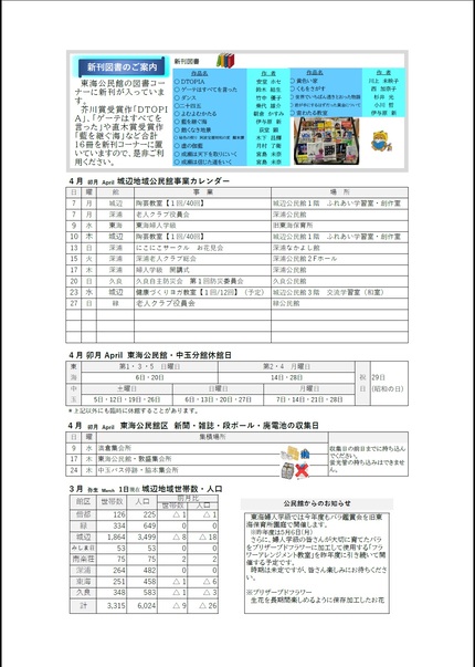 東海公民館だより令和7年4月号ウラの画像