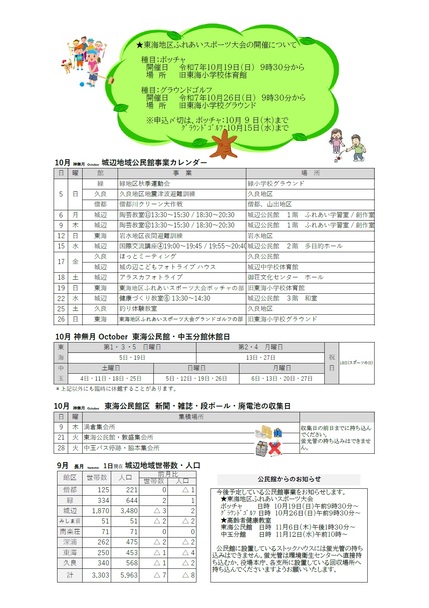 東海公民館だより令和7年10月号ウラの画像